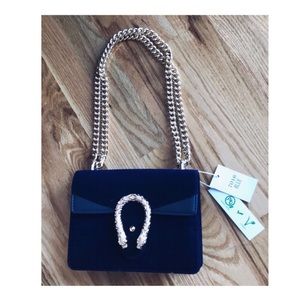 Vegan blue suede handbag